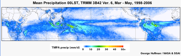 The diurnal cycle of tropical precipitation for March–May