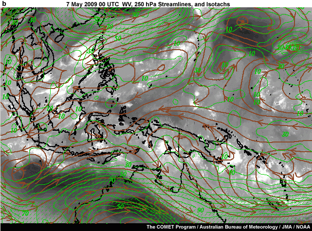 streamlines, isotachs, and satellite water vapor
