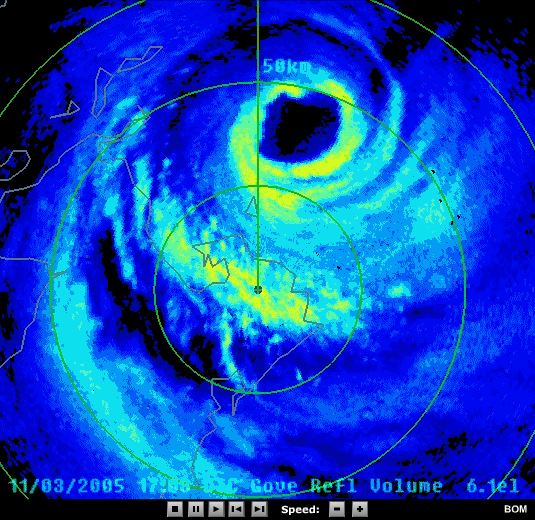 A 5-minute animation from Gove radar, 11 March 2005 commencing at 1701