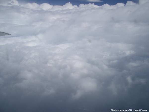 Photograph of the sloping eyewall of Hurricane Ivan (2004) taken by Jenni Evans