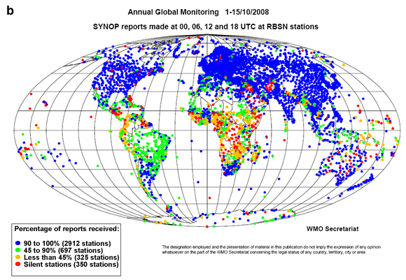 Map of stations color coded according to reporting percentage