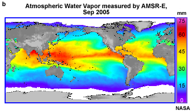 Total column water vapor measured by AMSR-E, September 2005