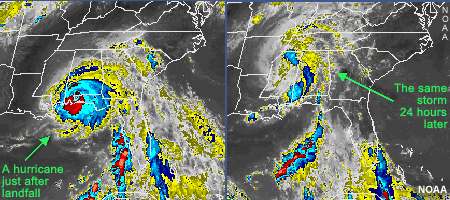 An example of post-landfall structural changes