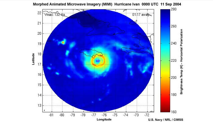 MIMIC sequence of morphed and observed microwave images of Hurricane Ivan, September 2004.