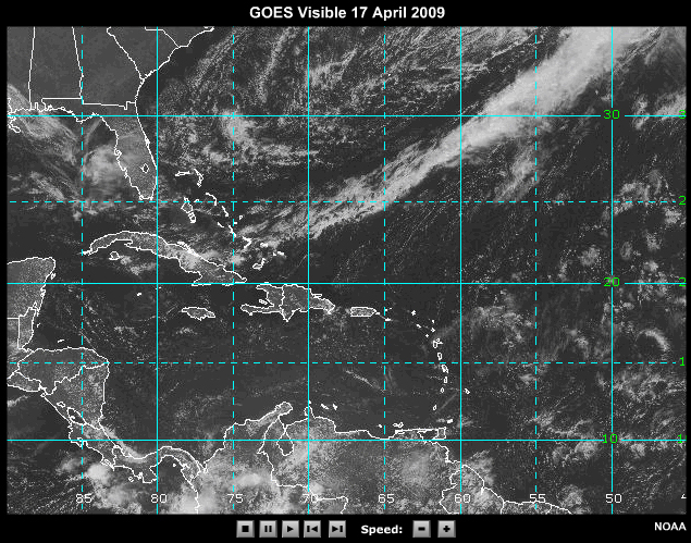 Sequence of visible satellite images (a, c, e) and concurrent water vapor imagery (b, d, f) with cloud motion winds on 17 April 2009