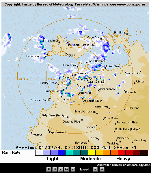 Radar reflectivity animation for 1 Feb 2006