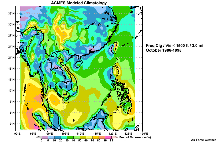 Forecast of frequency of occurrence of ceilings/visibilities below threshold