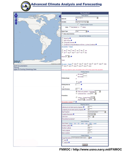screen shot of FNMOC climatology portal interface