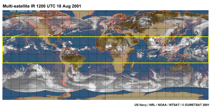 Satellite IR image at 1200 UTC on 18 Aug. 2001