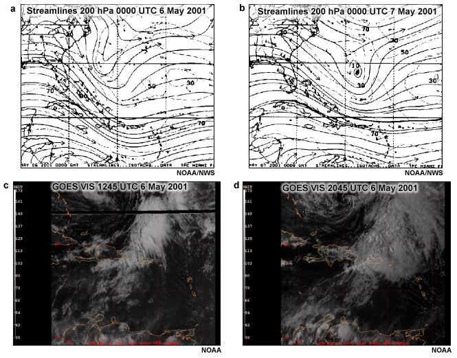 200 hPa streamline analysis showing tropical upper tropospheric trough 