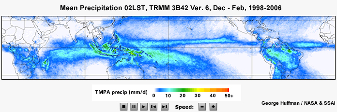 Mean TRMM Multisatellite Precipitation (mm/day) for 00 LST December - February
