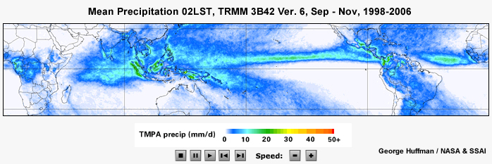Mean TRMM precipitation (mm/day) for 00 - 23 LST Sep - Nov
