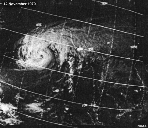 The Bhola cyclone formed over the central Bay of Bengal on 8 Nov 1970. 