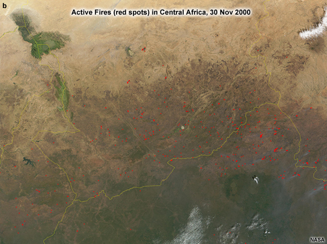 Satellite image of fires in Central Africa, 30 November 2000