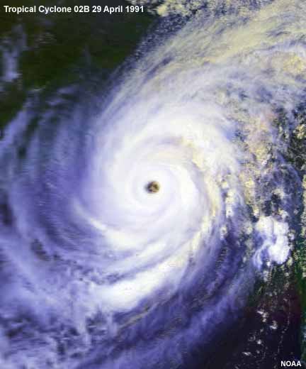 Tropical Cyclone 02B at ~ 1900 UTC, 29 April 1991.
