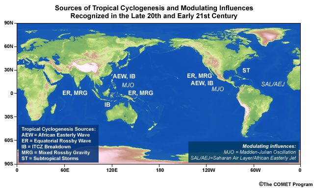 Map of recognized sources of tropical cyclogenesis 
