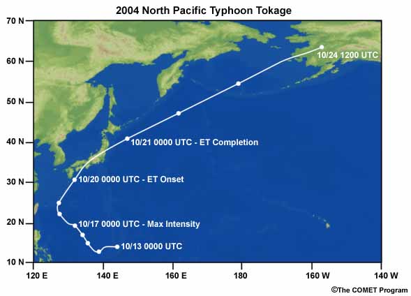 Extended best track of North Pacific Typhoon Tokage (2004)