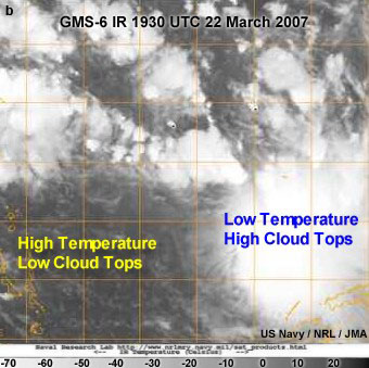 IR satellite images of cloud systems over the southwest Pacific.