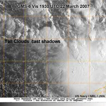 Visible satellite images of cloud systems over the southwest Pacific.