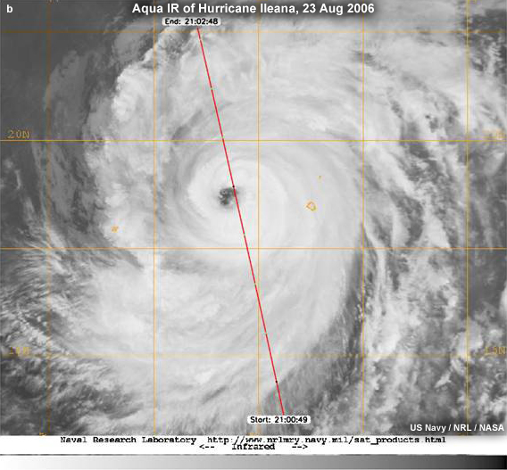 Cloudsat Orbit overlaid on IR image of Hurricane Ileana