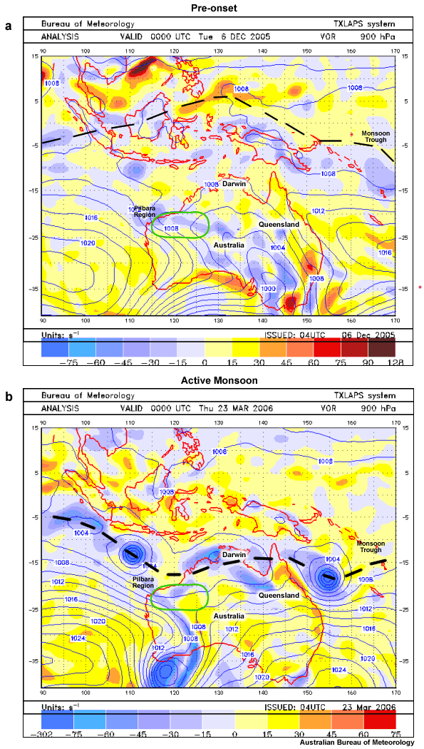 MSLP (contours) and 900 hPa vorticity 