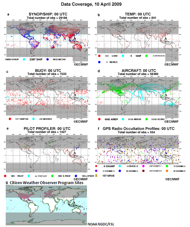 Maps of point observations from the global network on 10 April 2009