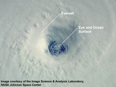Visible satellite images of eye and eyewall