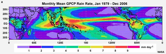 GPCP monthly mean precipitation rate (mm day-1) for 1979-2006