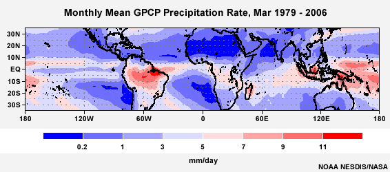 GPCP Monthly Mean precipitation (mm/day) Jan-Dec, 1979- 2006
