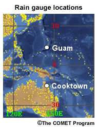 Location of Guam and Cooktown and gauges in West Pacific