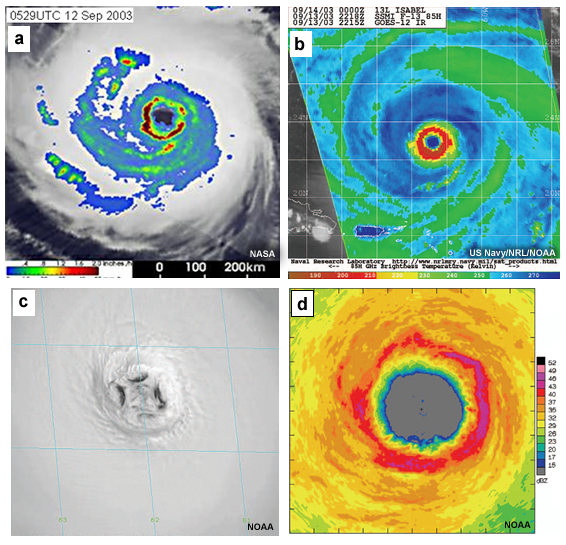 Satellite and airborne radar imagery of Hurricane Isabel. 