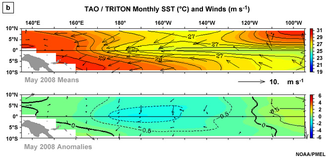 Sample display of real-time observations of SST means and anomalies from the array