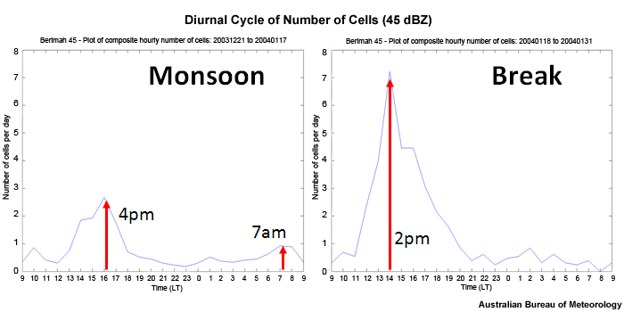 diurnal cycle of the number of cells per day 