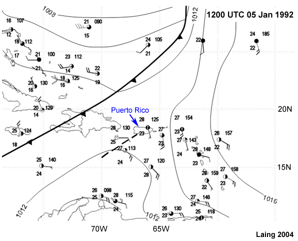 surface cold front and prefrontal trough