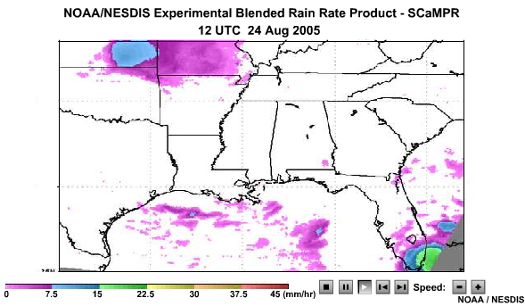 Animation of NOAA NESDIS Experimental Blended Rain rate product- SCamPR 0300UTC 25 Aug 2005