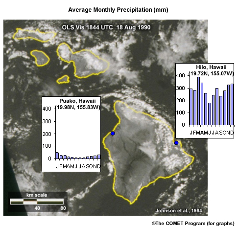 Monthly mean precipitation , Hawaii, north central Pacific