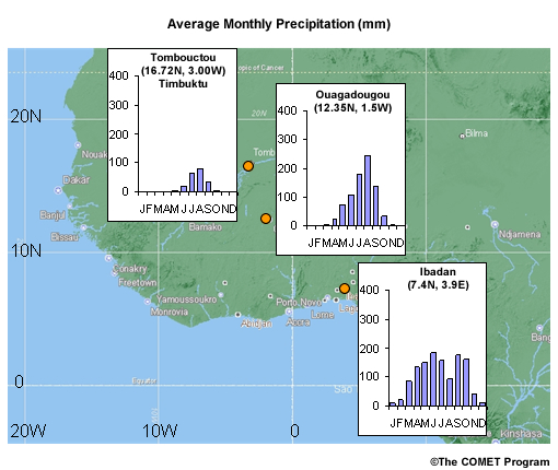 Monthly Mean Precipitation for Stations in West Africa