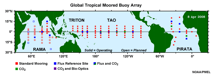 Global network of active and planned moored buoys