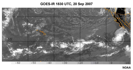 GOES IR image of the tropical, north Pacific 1830 20 Sep 2007