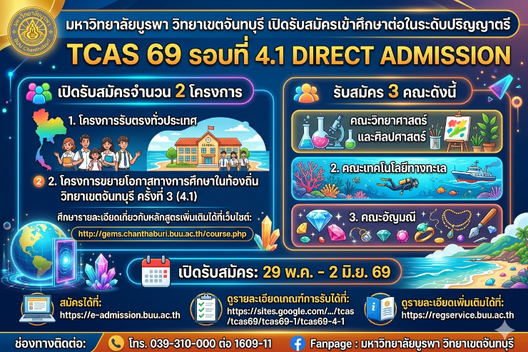 การรับสมัครคัดเลือกบุคคลเข้าศึกษาระดับปริญญาตรี TCAS รอบ 4.1 : Direct Admission