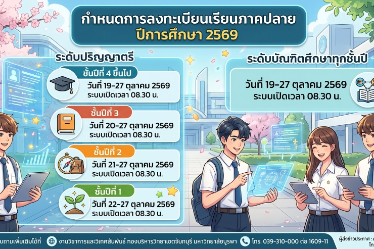กำหนดการลงทะเบียน ภาคปลาย ปีการศึกษา 2569