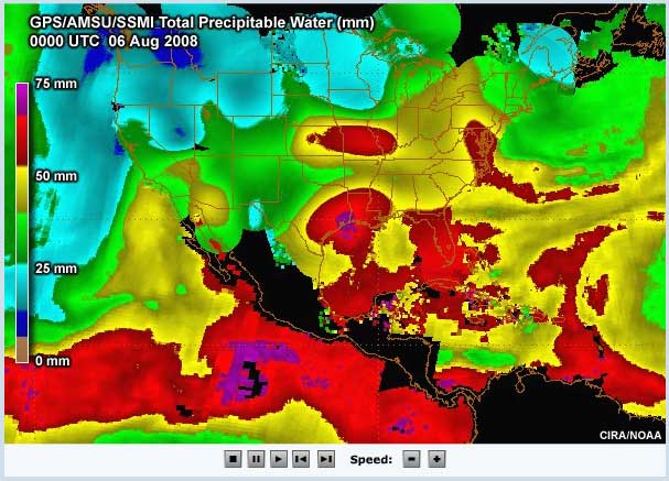 image showing advection of atmospheric water vapor into U.S.