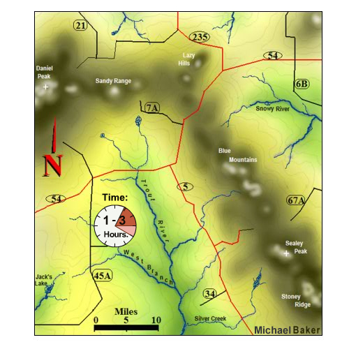 schematic showing a 50-mile wide section of a topographic map schematic showing a 50-mile wide section of a topographic map