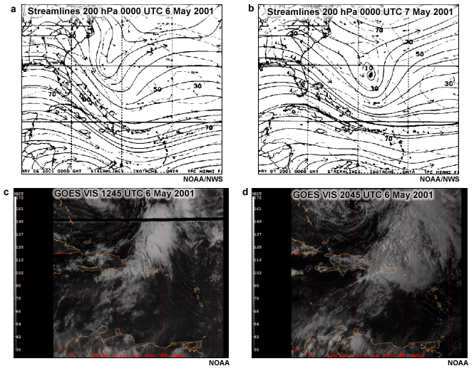 200 hPa streamline analysis showing tropical upper tropospheric trough