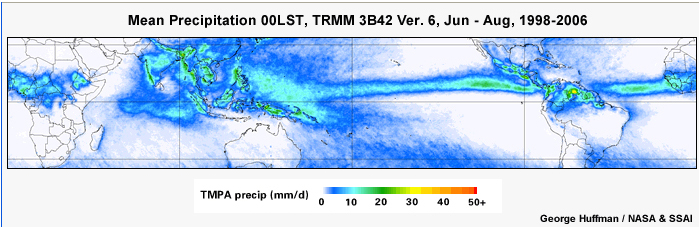 The diurnal cycle of tropical precipitation for June–August