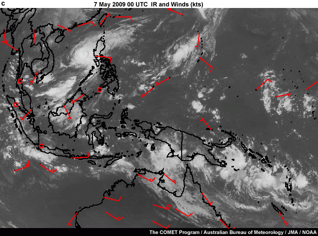 wind barbs and satellite IR,