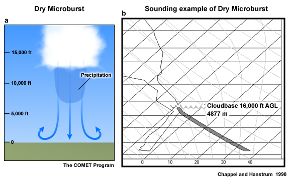 Schematic and sounding for a dry microburst