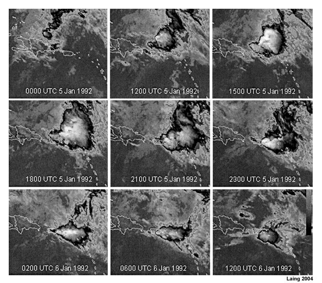 Enhanced satellite IR (GOES-MB) images of flash flood producing system over Puerto Rico