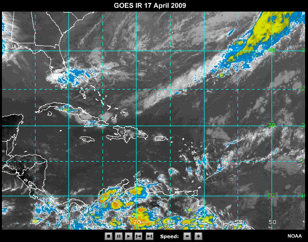Sequence of visible satellite images (a, c, e) and concurrent water vapor imagery (b, d, f) with cloud motion winds on 17 April 2009