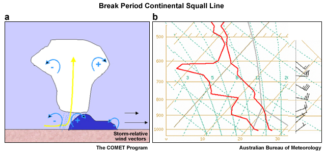 developing break period continental squall line and A 2300 UTC sounding at Darwin